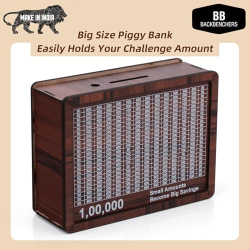 Image of Wooden Money Box with Savings Tracker | 1 Lakh Goal Piggy Bank for Kids & Adults | Cash Collection Bank with Savings Chart | 100000 Gullak for Financial Savings Habit (Money-Box-3)
