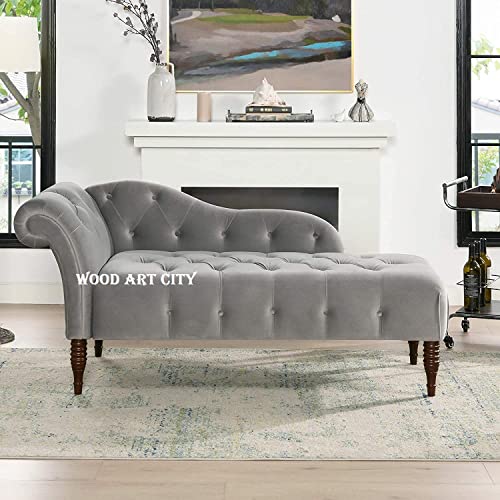 Image of Luxury Velvet 2 Seater Chaise Lounge Sofa - Tufted Chesterfield Modern Couch with Button Tufted Back Elegant Lounge Couch for Living Room, Bedroom, Office