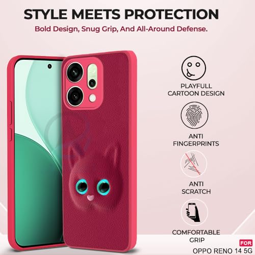 Image of AESTMO Back Case Cover for Oppo Reno 14 5G Back Cover | 3D Cat Cover | Leather Finish | Full Body Protection | Camera Protection Back Cover for Oppo Reno 14 5G (Pink)