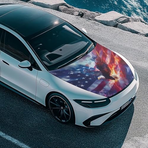 Image of Flame Eagle American Car Hood Cover Polyester Elastic Fabrics Can be Washed Suitable for SUV Trucks Universal for Cars