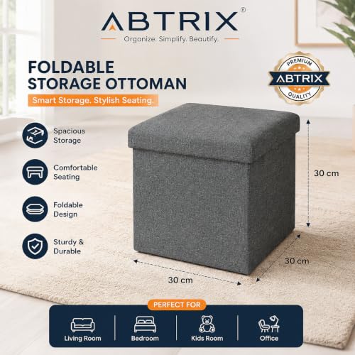 Image of ABTRIX WITH AB Comfy Cube Ottoman Stool, Stylish Multipurpose Footrest & Seating Pouffe for Living Room & Bedroom, 22L Capacity, Padded (30X30X30 cm, Grey)