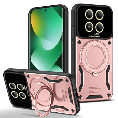 Coque Xiaomi Redmi Note 14 4G rigide silicone or rose avec anneau béquille 164 mm