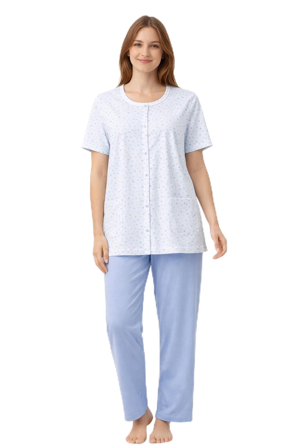 Linclalor Pigiama Donna 100% Cotone Aperto con Bottoni Manica Corta Art 175420