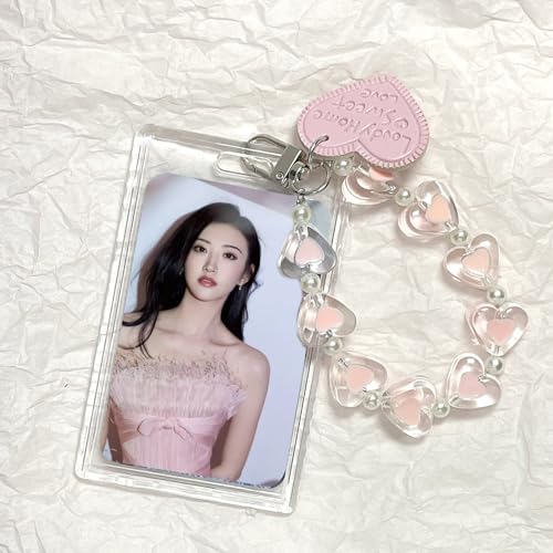 Acrylic Photocard Holder with Keychain for Girl Kpop Idol Photo Holder Bank Bus Student Card Protector Clear Hard Sleeve, 54*85ｍｍ4