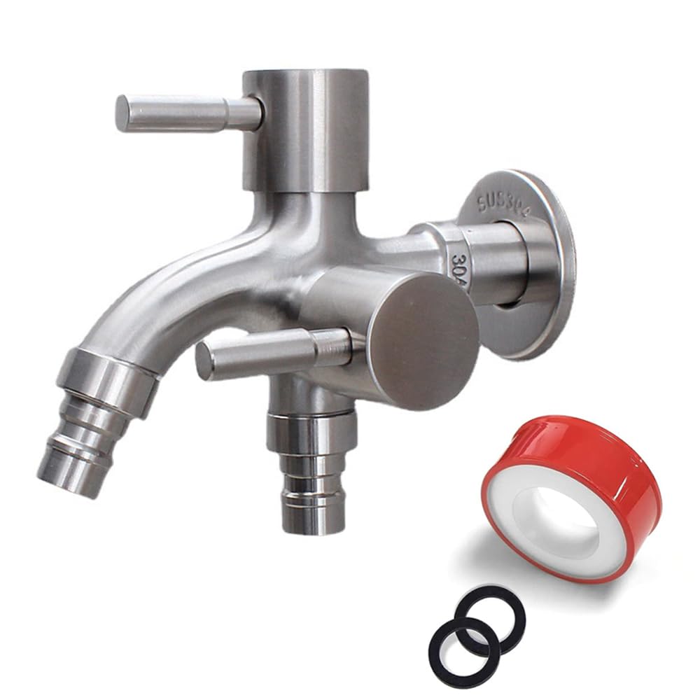 HEYOUTH Grifo Doble Jardin, 1/2" con Válvula de Salida, para Jardín, Hogar e Industrial