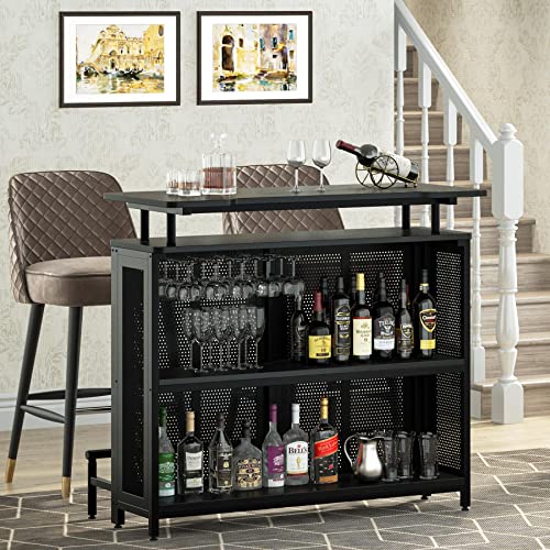 Tribesigns Home Bar Unit, 3 Tier Liquor Bar Table With Stemware Racks And Wine Storage Shelves, Wine Bar Cabinet Mini Bar For Home Kitchen Pub (Black) #TOP5