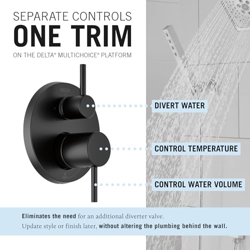 Image of Delta Modern 14 Series Round Rain Shower System Faucet Set, Rainfall Matte Black Shower Head and Handle Set, Valve Trim Kit, 10 Inch, Matte Black T342702-BL (Valve Not Included)