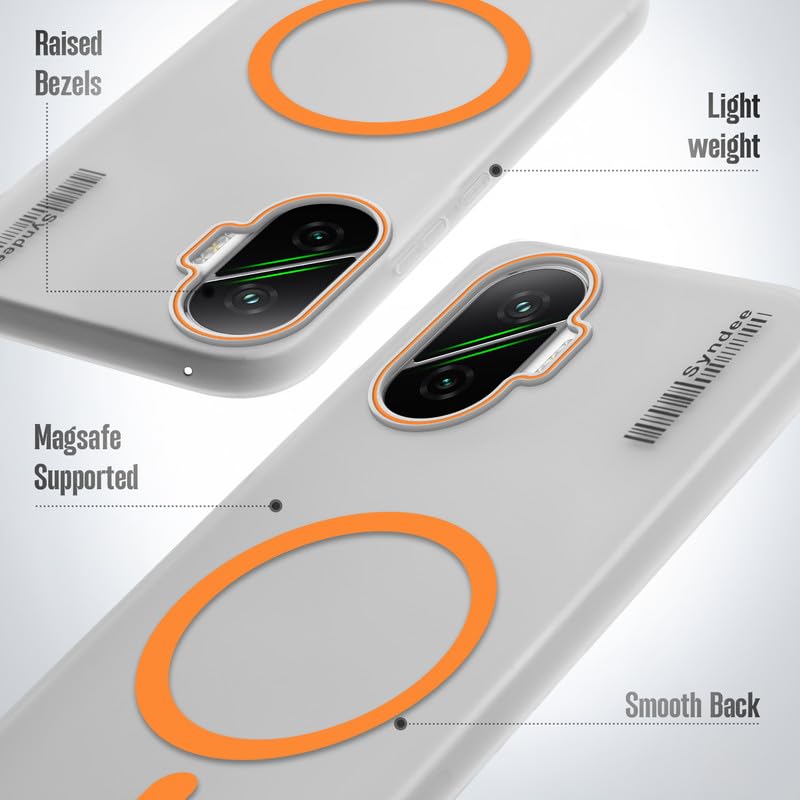 Image of Mr. Case Back Cover for Poco F7 5G Elegant Frosted White Translucent Back Only Compatible with Wireless Magnetic Accessories | Anti-Scratch Shockproof Phone Case - Orange