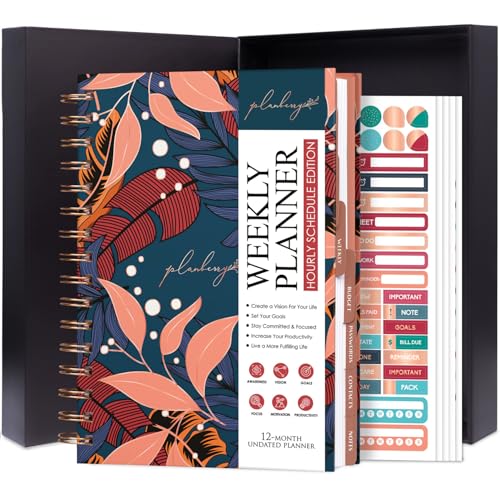 Image of PLANBERRY Hourly Schedule Planner Premium - Undated Weekly Organizer with Time Slots & Monthly Budget - Time Management, Goal Setting, to-Do List & Habit Tracker - 6.9 inchx8.5 inch (Tropical Night, A5, 2020)