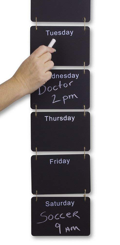 Hanging Wooden Week Planner Chalkboard Blackboard Calendar/Weekly Planner for Kids Kitchen/Weekday Chalk Board Daily Plan Personal to Do LisT