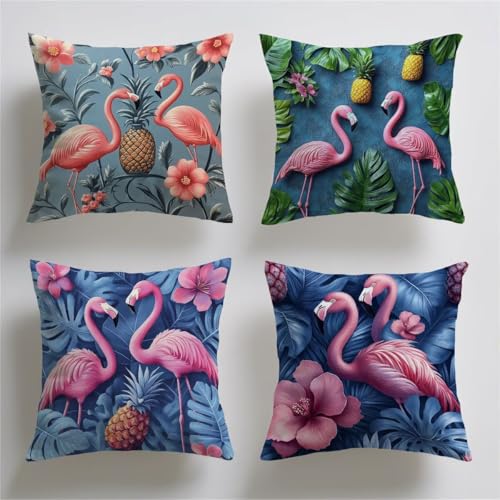 Funda Cojin 60 x 60, Cojines Sofa Exterior Juego de 4, Fundas de Cojines Rosa Animal Suave Terciopelo Fundas Almohada Decorativos, Impresión a Doble, Cojin Exterior Jardin, Home Decor Regalo T-130
