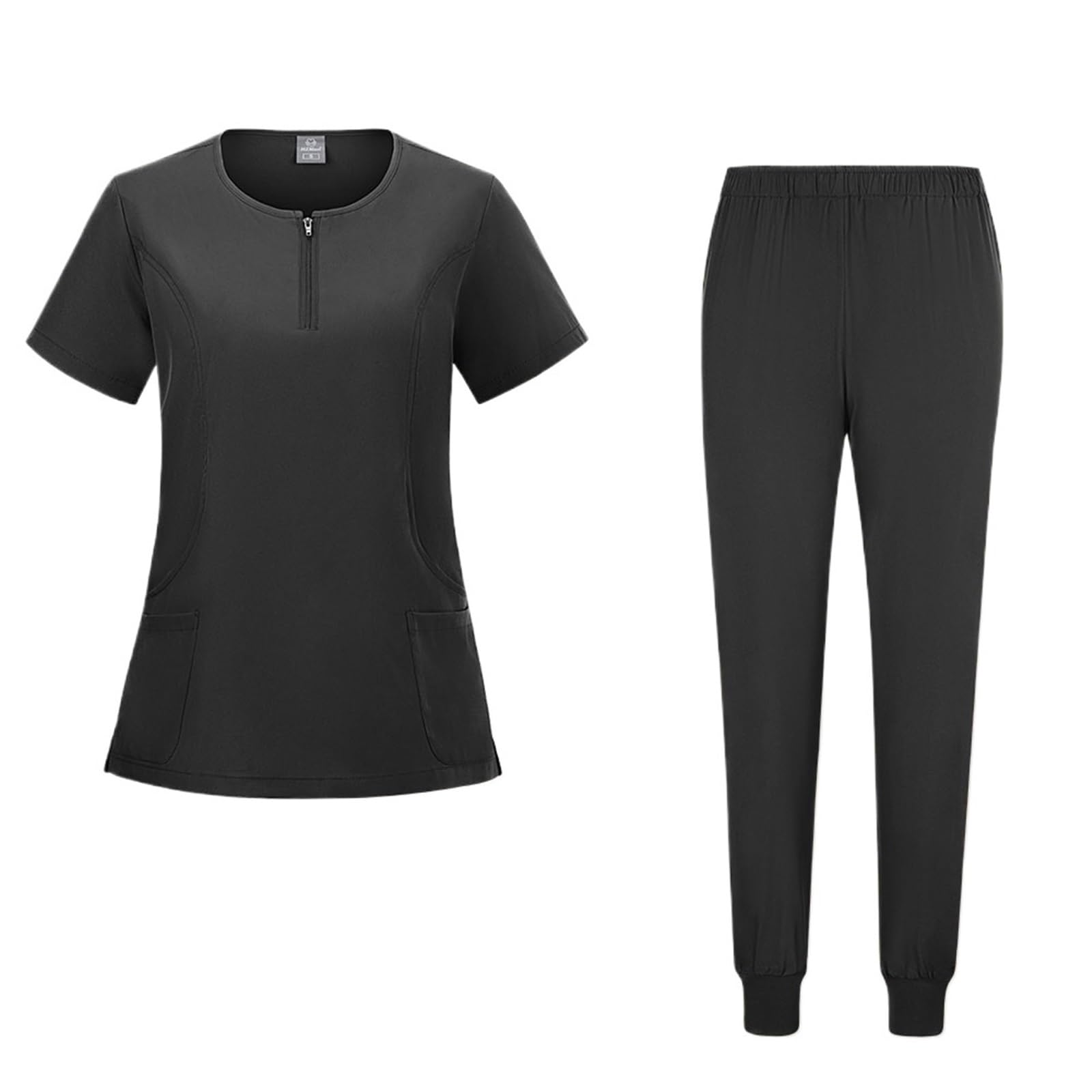 AHUFGN Nurse Scrubs Women Hospital Dental Clinic Doctor Nurse Sets Uniforms Medical Surgeon Costume Pediatric Nursing Clothes Work Suit(Black,S)