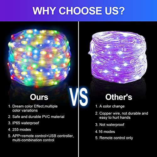 Photo Clip String Lights,ZZZYM 16.4 Ft 50 Dream Color Fairy Lights,Color Changing LED String Lights with Remote,APP Control 255 Modes Music Sync USB Fairy Lights,RGB String Lights with Photo Clips