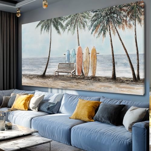 GAIDUOMAI Scenery Canvas Wall Decor Seaside Art Coconut Palm Picture for Bedroom Colorful Surfboard...