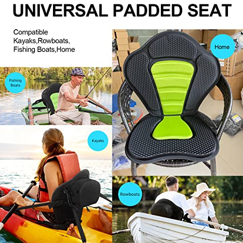 Kayak Seat Universal Padded Canoe Seat Fishing Boat Seat High Back Comfortable Backrest Support with Adjustable Strap & Detachable Storage Bag Paddleboard Seats (Green)