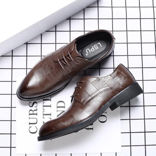 Men's Vintage High Gloss Dress Shoes Classic Round Toe Shiny Checkered Comfortable Dress Loafers2