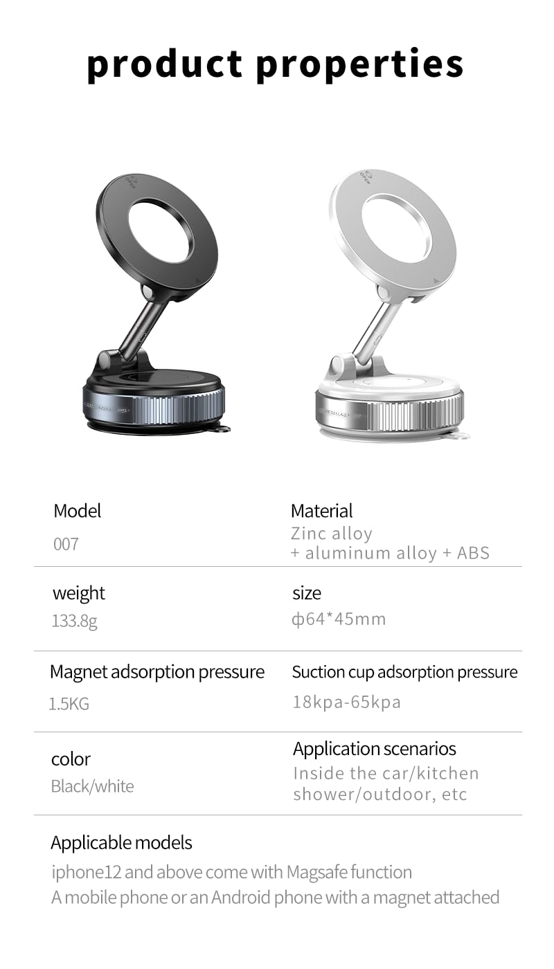 Próżniowy magnetyczny uchwyt na telefon z przyssawką do Magsafe, regulowany 360° magnetyczny uchwyt na telefon, kieszonkowy składany przenośny uchwyt na telefon komórkowy do samochodu do