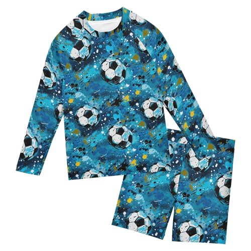 Football Soccer Sport Blue Toddlers and Baby Boys' Swimsuit Trunk and Rashguard Set B0402954