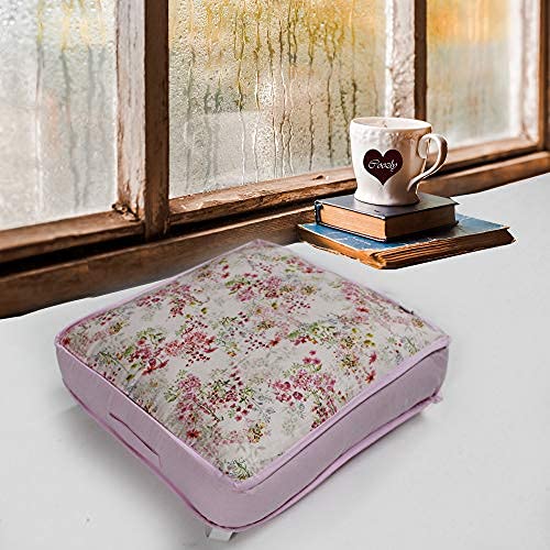 Image of COOZLY 18 Inches X 18 Inches Chairpad /Seat Cushion with Elastic Straps - Cotton Printed Design Tuf Fibre Filling | Seat Cushion (Floral Spray)