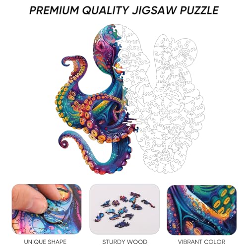Qiuenisray Wooden Puzzles For Adults,Octopus Wooden Jigsaw Puzzles 200Pcs,11.2X11.2In,Medium,Unique Shape Adult Puzzles,Irregular Wood Puzzles Creative Gift For Adults And Kids Family Game thumb #3