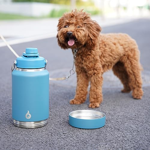 Image of BJPKPK 64oz Insulated Water Bottles, Dishwasher Safe Half gallon Water Bottle with Metal Handle, BPA Free Spout Lid & Detachable Bowl, Large Stainless Steel Jugs, Black