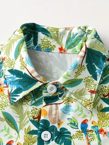 Image of Niren Enterprise Boy's Casual Cotton Regular Fit Leaf Printed Half Sleeve Button Down Shirt with Spread Collar Standard Length Summer Wear