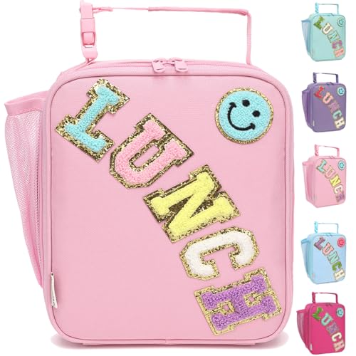GYEUKHAM Insulated Lunch Bag for Women Girl Teen large Insulated Kid Lunch Bag,Large Reusable Cute Cooler Bag for School Work Picnic,Pink Alphabet