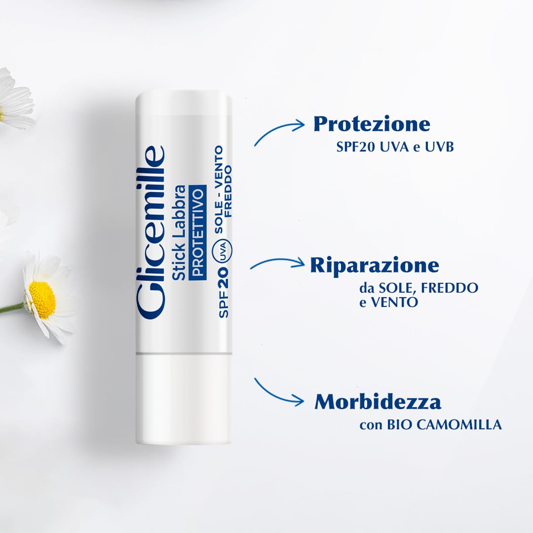 GLICEMILLE | Stick Lèvres Protecteur, SPF 20, avec Camomille BIO, 5,5 ml