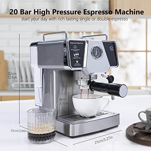 Homtone Espresso Machine 20 Bar, Touch Screen Coffee Maker, Cappuccino And Latte Maker With Milk Frother Steam Wand, 1350W Fast Heating Coffee Machine For Home, All Stainless Steel #TOP3