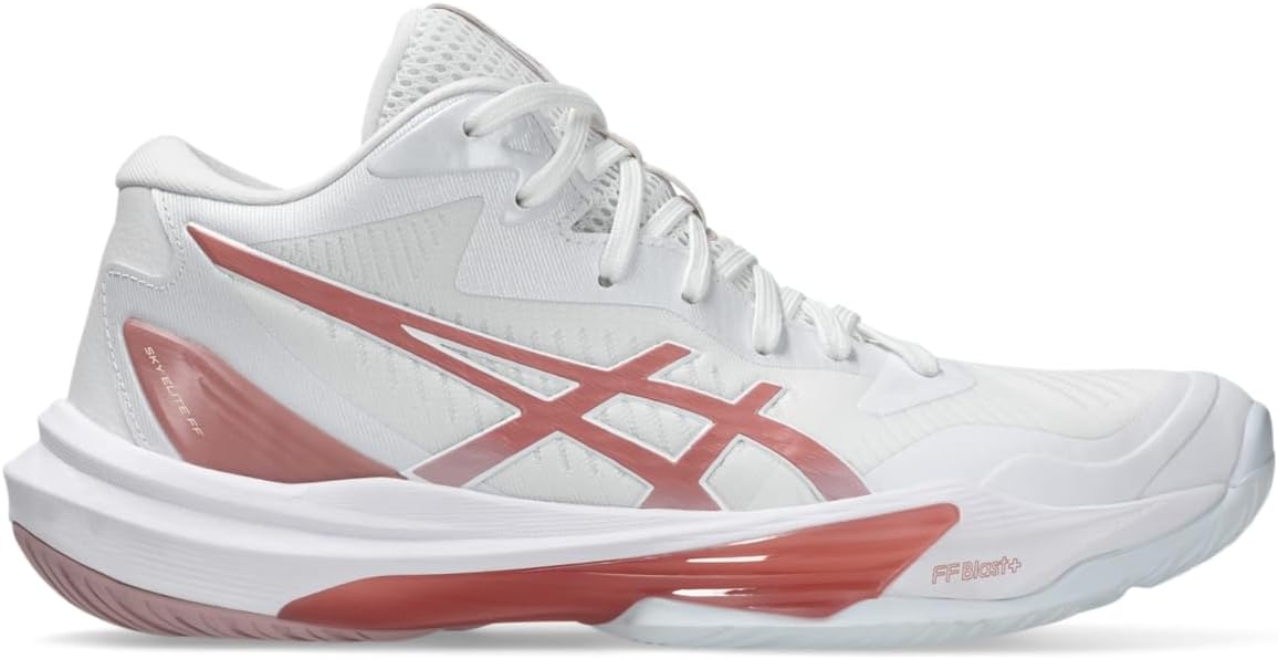 ASICS Women's Sky Elite FlyteFoam Mid Top 3 Volleyball Shoes, 6.5, White/MORGANITE
