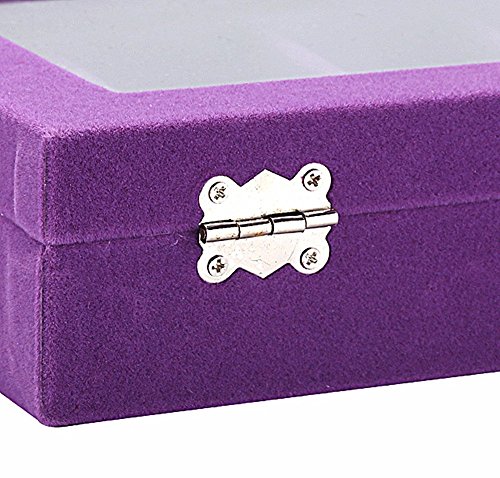 Sky Piea 24 Grid Velvet Glass Jewelry Box Jewellery Organiser Earring Ring Storage Holder Case Box (Purple) - Thumbnail 7