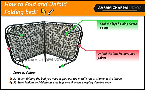 Image of Double Pipe Folding Bed Size 36 X 72 | Folding Bed for Sleeping Purpose | Extra Strong (36 inch X 72 inch)