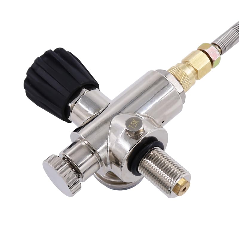TUXING 4500PSI/300Bar Pcp Tank DIN Valve Scuba Adapter Dual Gauge with 24“Hose Paintball HPA Tank, High Pressure Compressed Air Fill Station M18x1.5 Thread