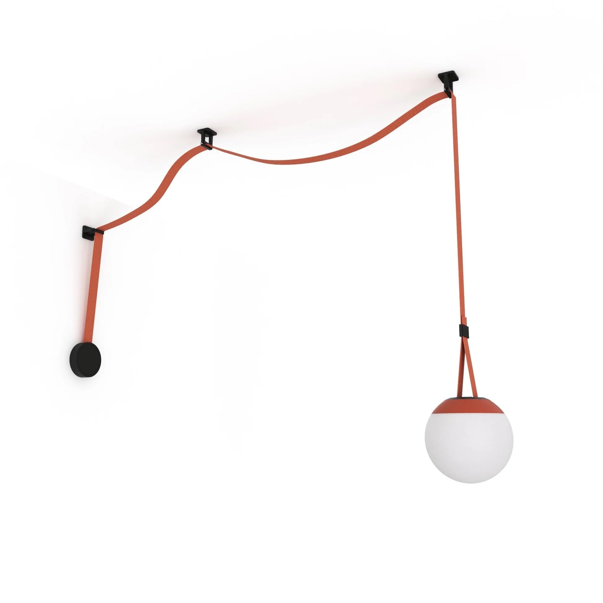 BARCELONA LED Axia 4 Lámpara Colgante LED Bola Opal 12W con Cinta Textil Conductora Color Ladrillo 5m, Gran Lámpara Colgante de Diseño Artístico y, Sistema Iluminación Configurable 2700K