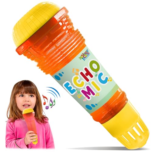 Novelty Place Echo Mic for Kids and Toddlers - Battery-Free Magic Karaoke Microphone Voice Amplifying Retro Toy for Singing, Speech & Communication Therapy - 10' (Yellow & Orange)