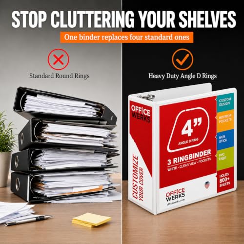 Image of 3 Ring Binder, Professional Angle D Ring 4 Inch, Presentation Folder for Standard Pages 8.5 x 11 with Pockets, Crystal Clear View White (4 Pack)