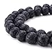 BEADNOVA 10mm Natural Black Lava Rock Stone Gemstone Round Loose Volcanic Beads with Free Crystal Stretch Cord For Jewelry Making (32-34pcs)