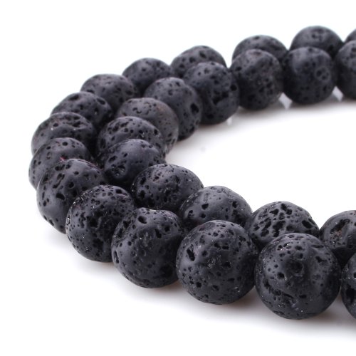 Image of BEADNOVA Black Lava Beads Natural Crystal Beads Stone Gemstone Round Loose Energy Healing with Crystal Stretch Cord for Jewelry Making (10mm, 32-34pcs)