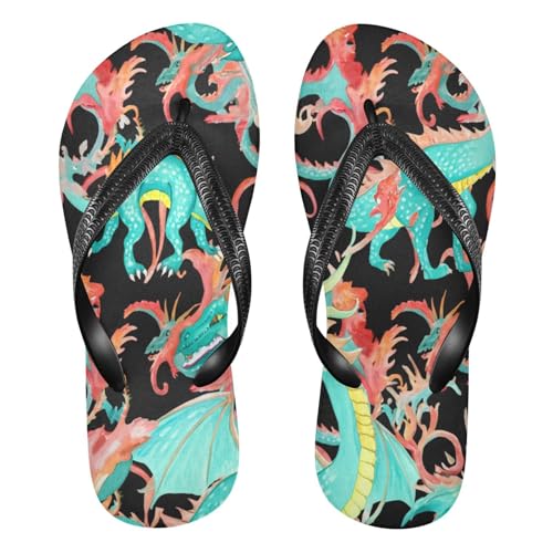 Nander Colorful Cartoon Dragon Sandal Flip Flops of Men's & Women's,Beach Slippers Flip Flops Shower Shoes