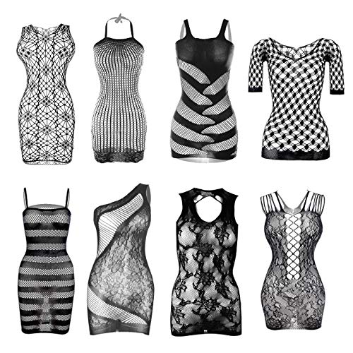 INSOUR Damen Strümpfe Dessous Sexy Babydoll Bodysuit Netznetz Mesh Nachtwäsche Packung mit 8 Stück Cover