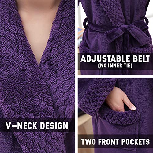 Hellomamma Long Bath Robe For Womens Plush Soft Fleece Bathrobes Nightgown Ladies Pajamas Sleepwear Housecoat Purple #TOP2