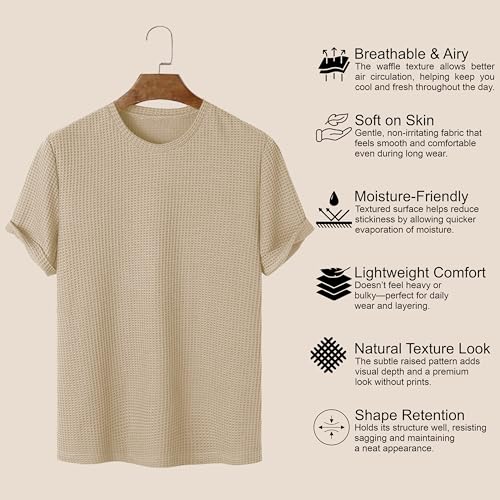 Image of London Hills Men's Waffle Textured T-Shirt | Solid Regular Fit Round Neck Half Sleeve Casual Wear Tee | Soft, Breathable & Lightweight Fabric