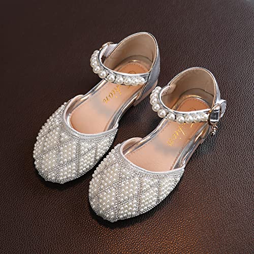 Girls' Sandals Single Infant Princess Crystal Kids Bowknot Dancing Pearl Shoes Shoes Shoes Girls Sandals Shoes Baby (Silver-1, 6.5 Toddler)4