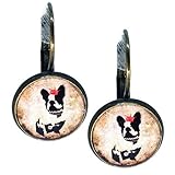 Ohrringe Hund Bulldogge VIALESCARPE - Ohrhänger mit mehrfarbiger Illustration, Metall in antiker Bronze, Hund Mops, mehrfarbig, UNI