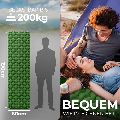 Alpenwert® Isomatte Outdoor [Kleines Packmaß & Ultraleicht] Luftmatratze perfekt für Camping, Wandern, Backpacking UVM. - Schlafmatte aufblasbar (Green)