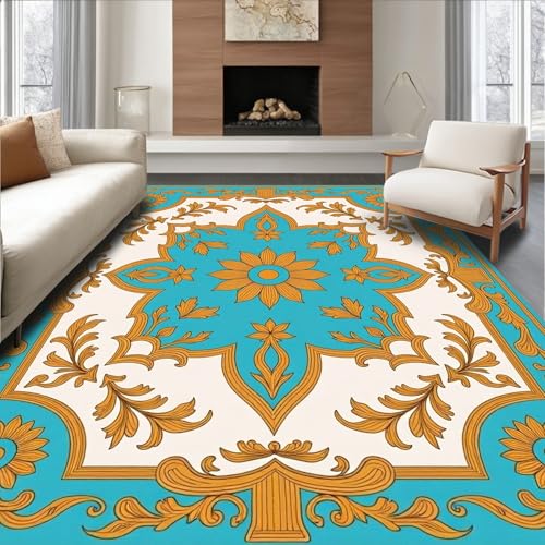 ODIKA Flatwoven High Traffic Area Rug 6x9, Elegant Ornamental Motifs