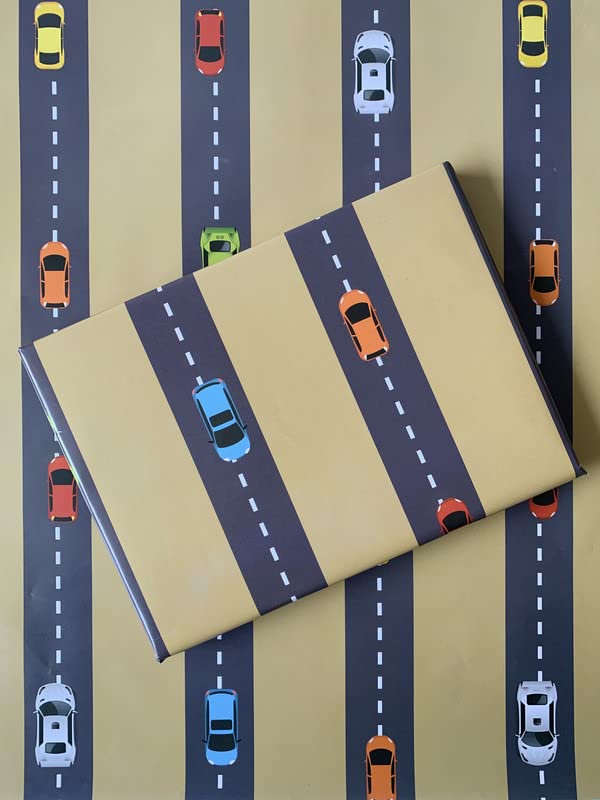 Dovetail Vroom Vroom Gift Wrapping Paper – Pack of 6 Sheets (29 x 19 in) | Fun Car-Themed Design for Kids' Birthdays, Return Gifts, School Events, Party Favors and More-picture-29