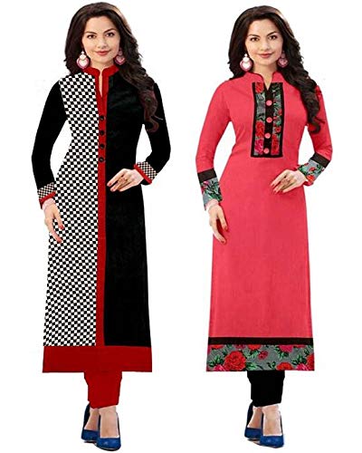 RAMDEV Women's Cotton Straight Kurta (Pack of 2) (RMD Checks_02_Multi-Coloured_Free Size)