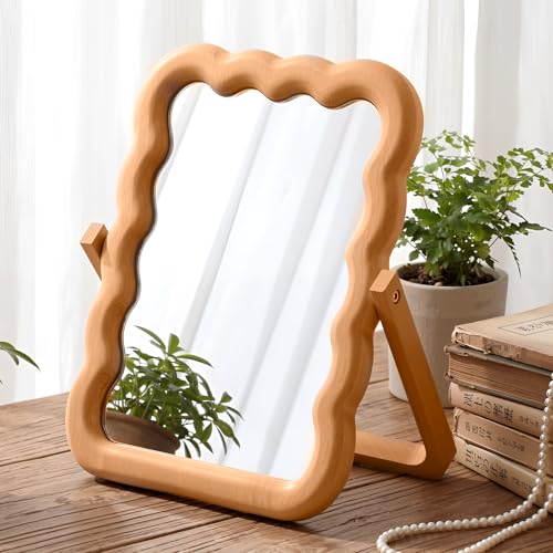 Espejo de maquillaje de madera con soporte plegable miniatura 1