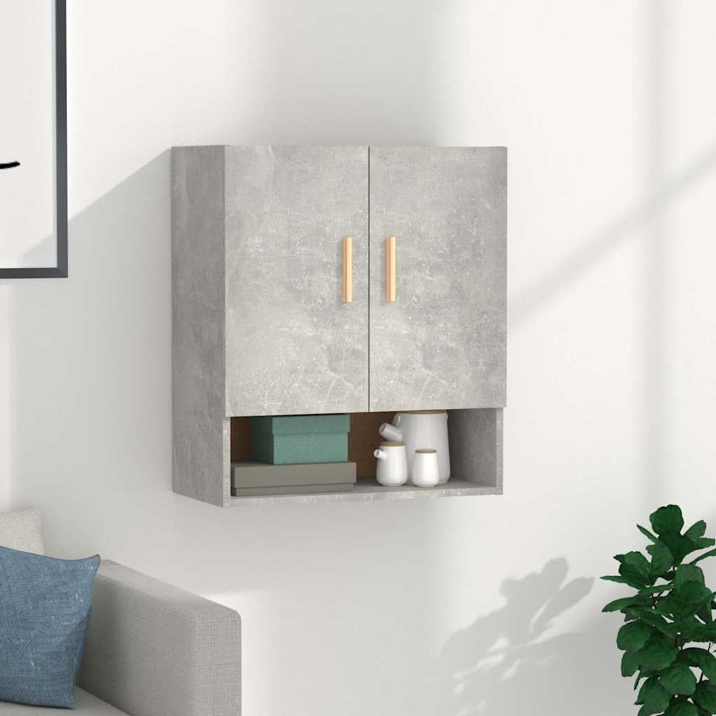 Armario de pared gris hormigón de madera 60 x 31 x 70 cm con espacio de almacenamiento y estante, armario multiusos para oficina, pasillo, sótano, taller y hogar, ahorra espacio en la pared